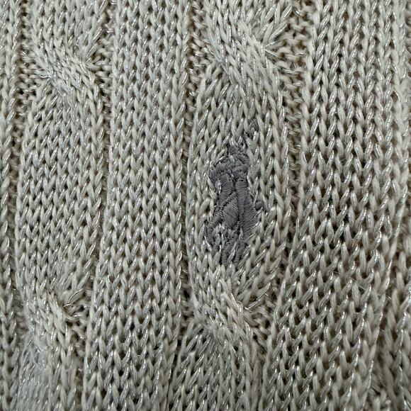 Polo Ralph Lauren Metallic Gold Cable Knit Crewneck Sweater Cotton Blend | Large - Picture 6 of 12